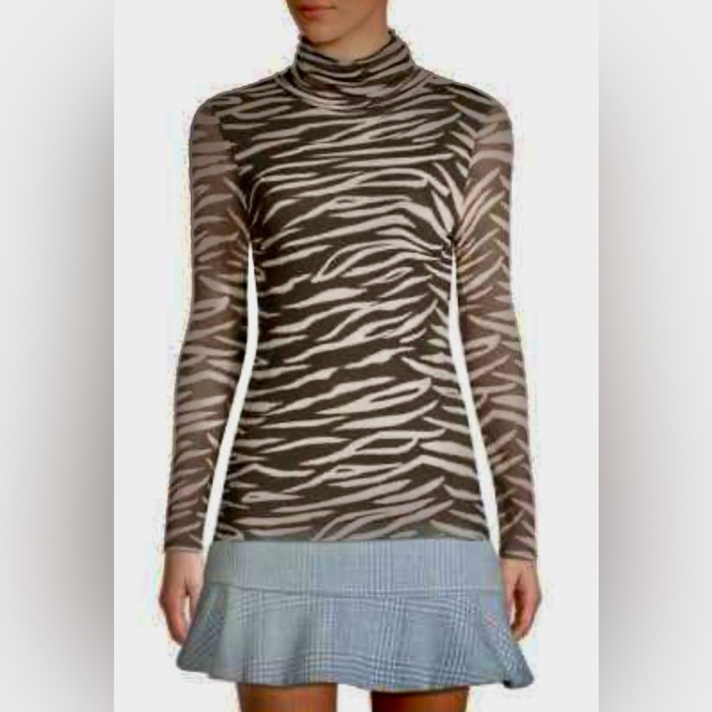 EUC GANNI Tilden Mesh Turtleneck Top Rare Zebra Print EU40 (US8/10) Brown/Cream - Picture 3 of 14
